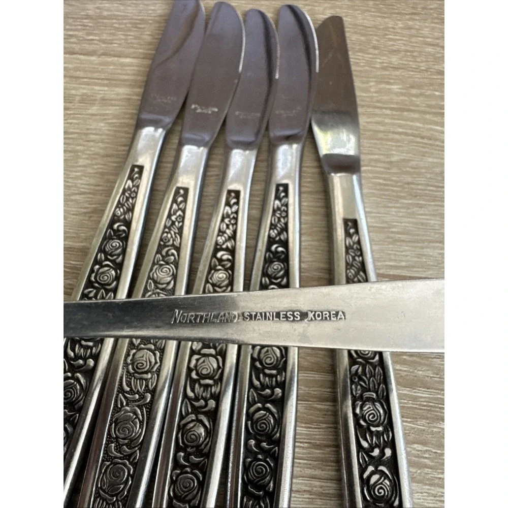 Vintage Northland Granada Rose Stainless Japan 5 Butter Knives And One Spoon